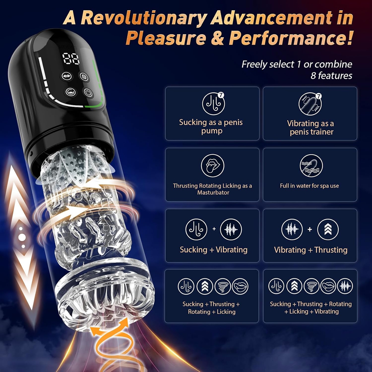 (Black) Male Masturbator Sex Toys for Men AI Sync Licking 12s Penis Pump Gift for Him