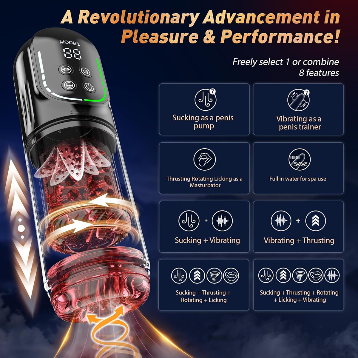 (Black & Red) Male Masturbator Sex Toys for Men AI Sync Licking 12s Penis Pump Gift for Him