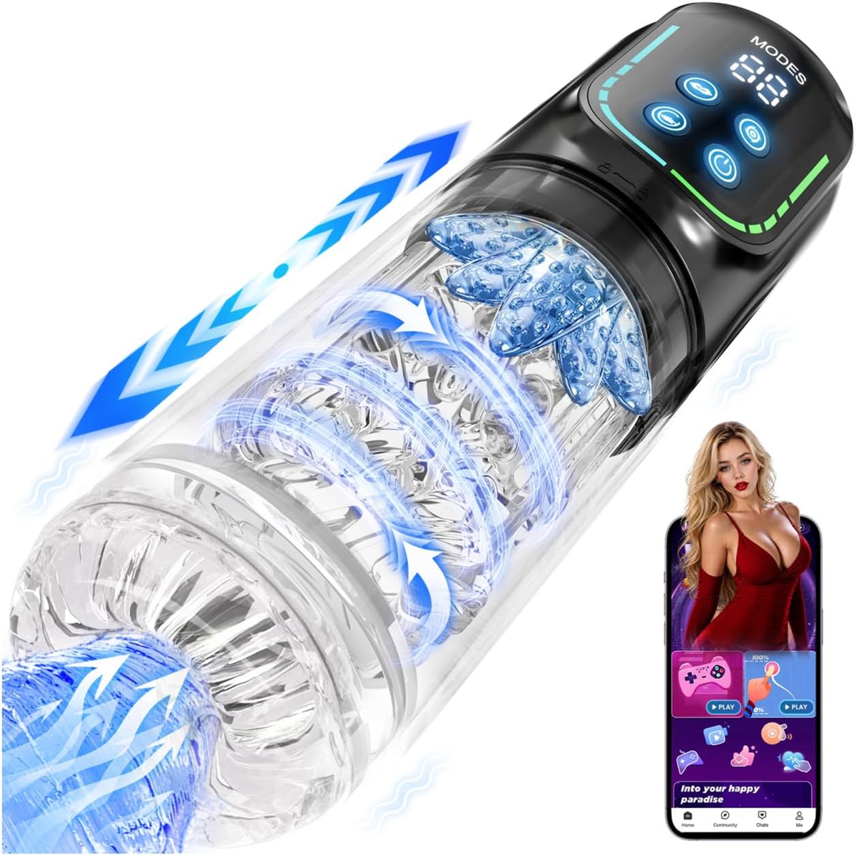 (Black) Male Masturbator Sex Toys for Men AI Sync Licking 12s Penis Pump Gift for Him