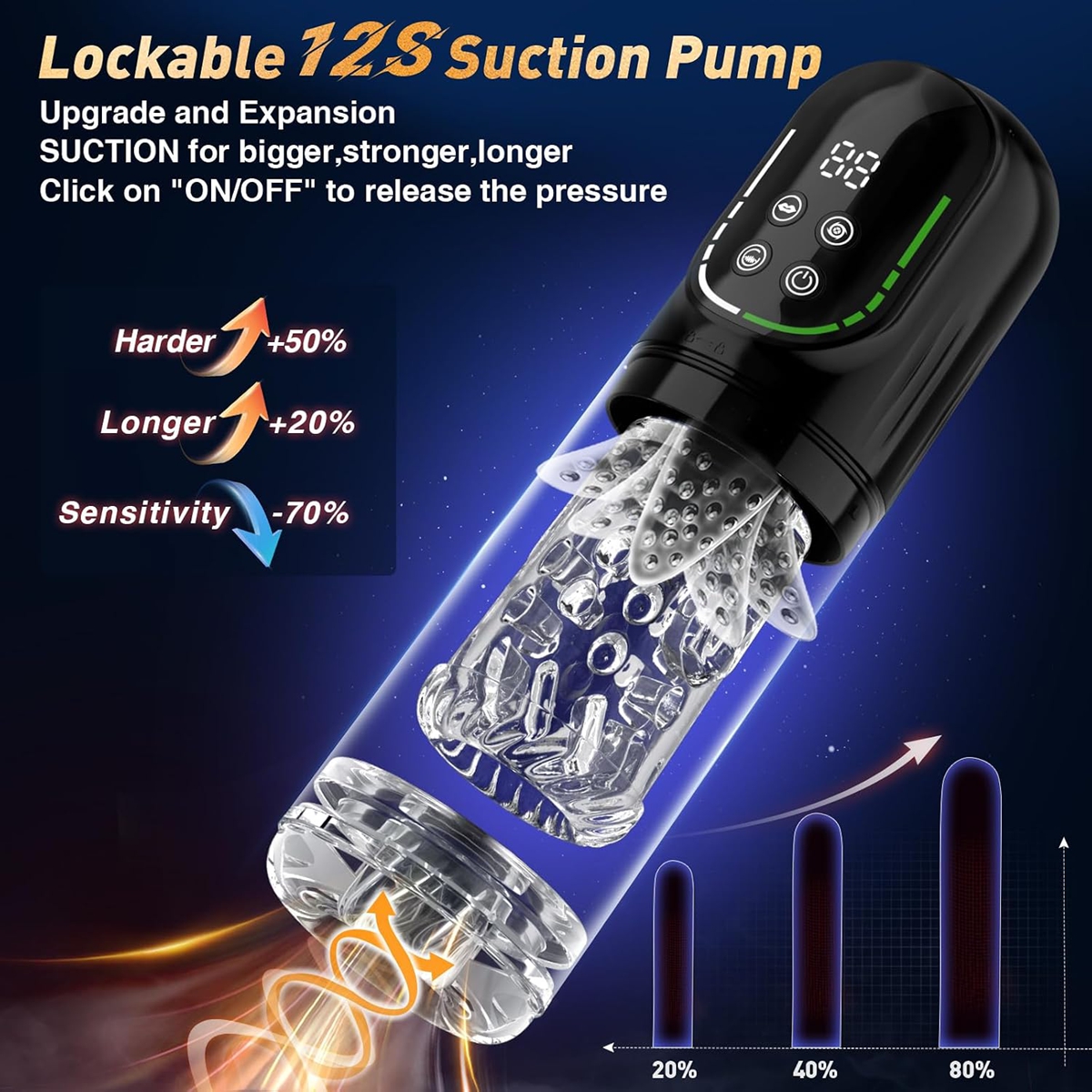 (Black) Male Masturbator Sex Toys for Men AI Sync Licking 12s Penis Pump Gift for Him