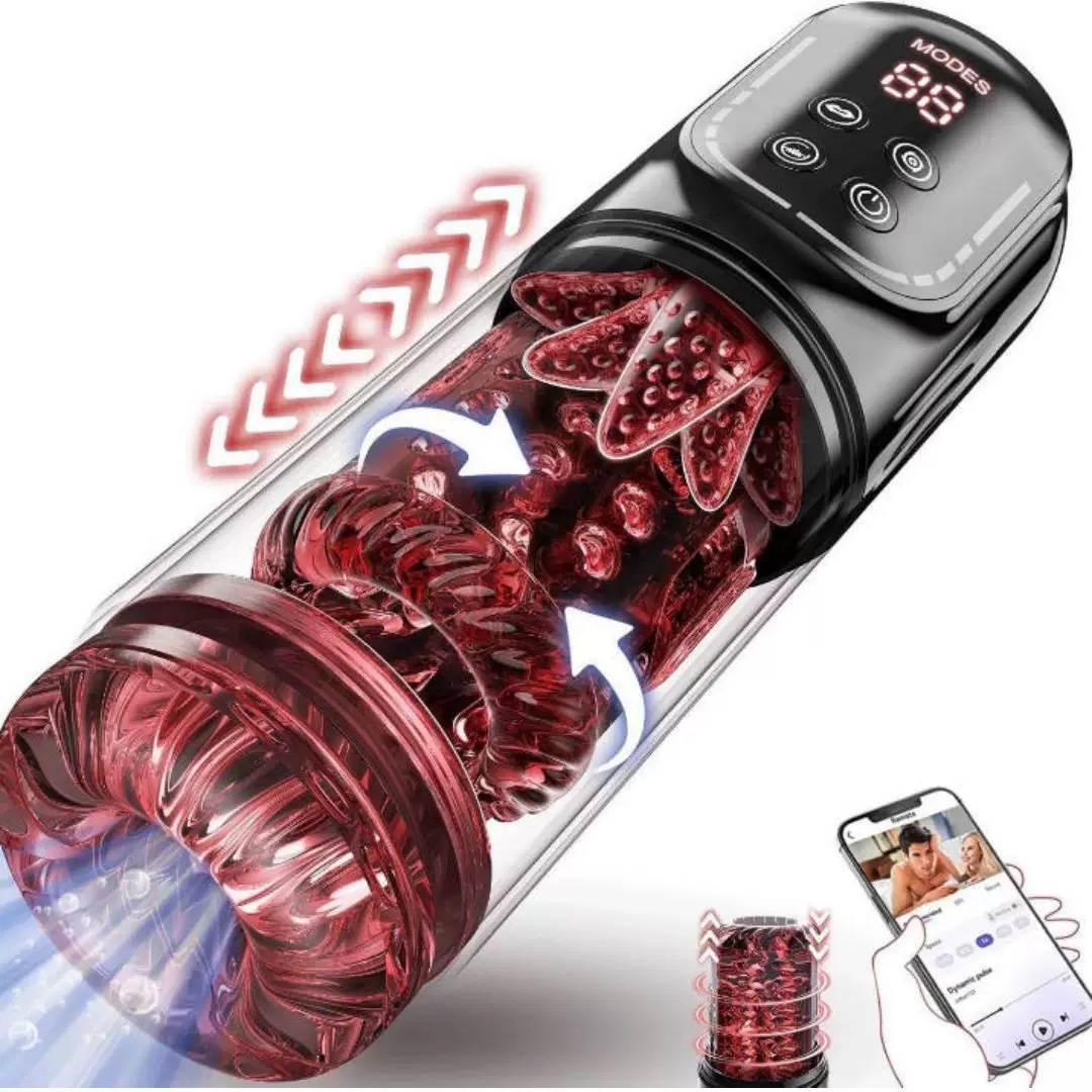 (Black & Red) Male Masturbator Sex Toys for Men AI Sync Licking 12s Penis Pump Gift for Him