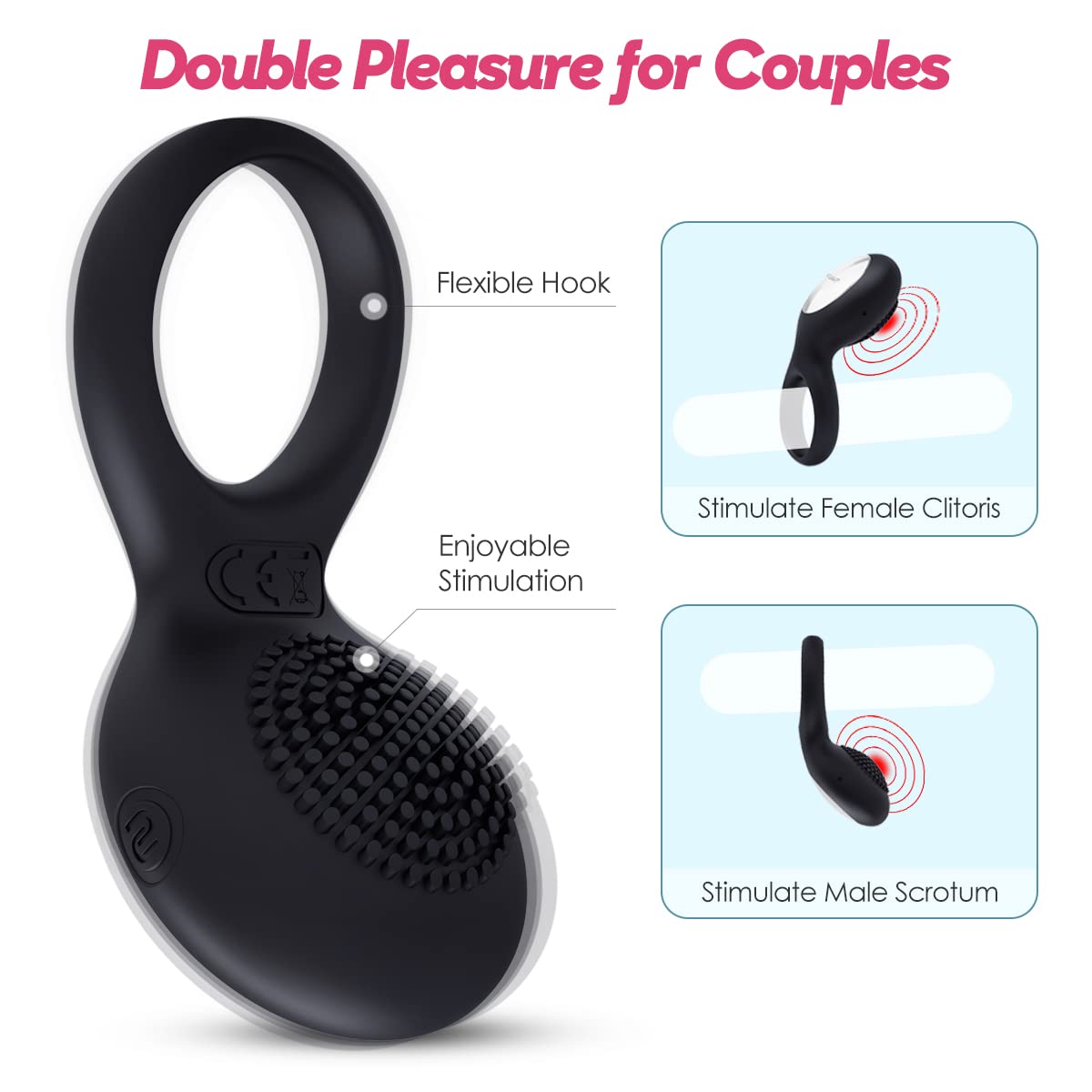 Vibrating Cock Ring Ring for Male Erection Enhancer and Female Clit Stimulation Pleasure Vibrators Sex Toys for Couples Beginner Lovers with Shock Function 5 Vibrator Modes Double Waterproof