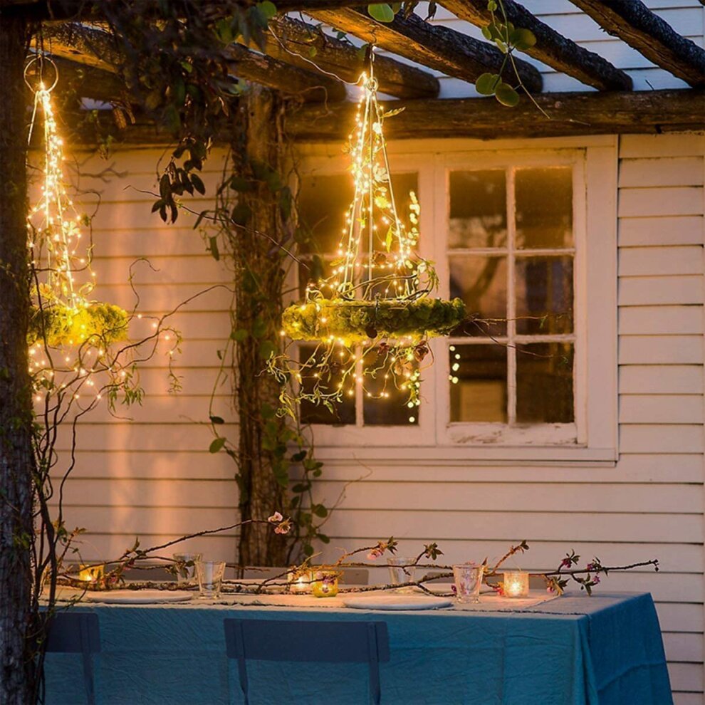 33ft 100 LED Solar-Powered String, 8 Twinkle Modes Warm White Fairy Lights