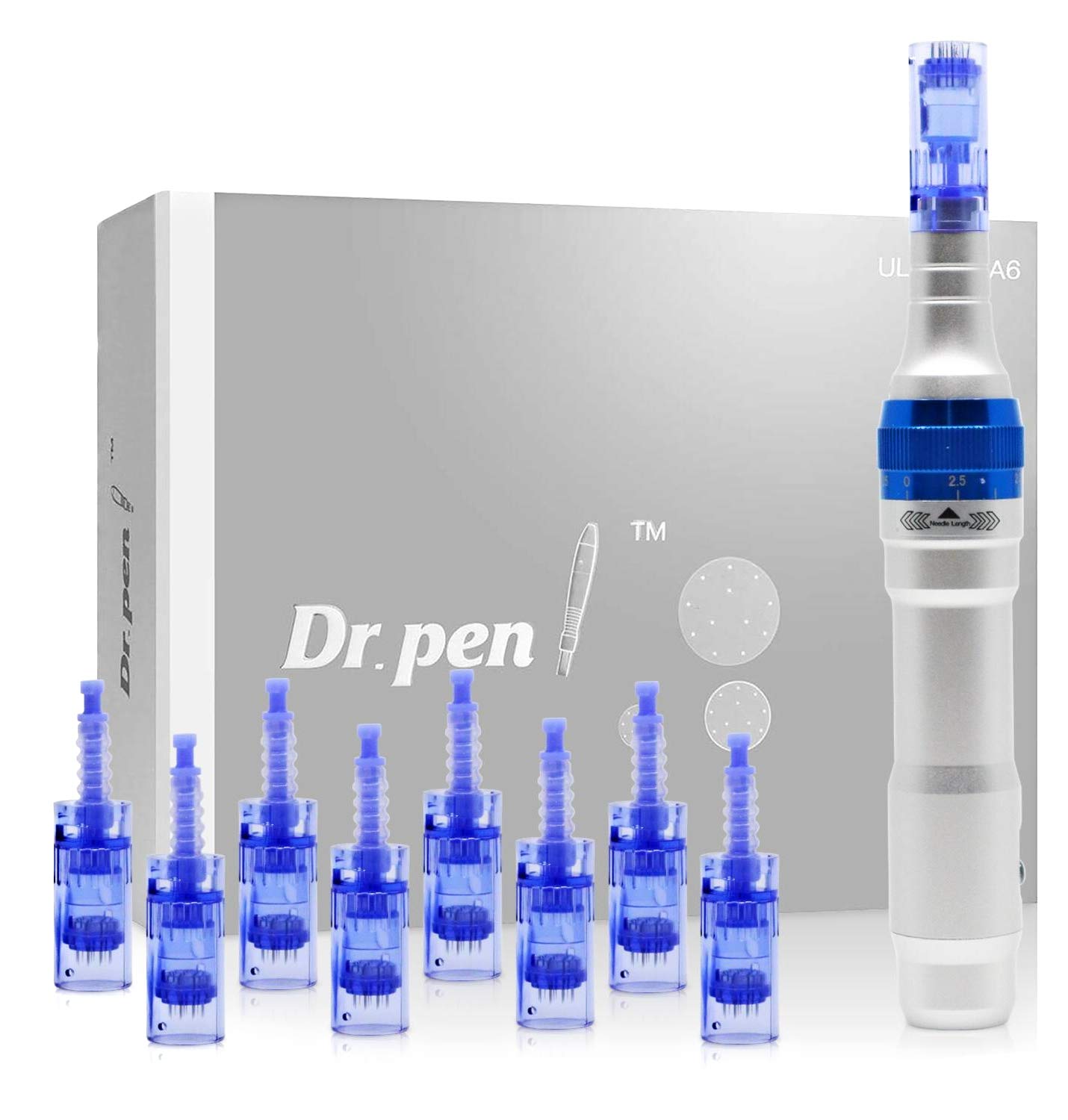 (Dr. Pen A6 with 2pcs 12~Pin) Dr. Pen Ultima A6 Microneedling Pen Professional Kit Multi-function Wireless Derma Beauty Pen Auto Micro Needle Electric Micro Rolling Therapy Device Skin Care Kit for Face and Body Acne Scar Removal