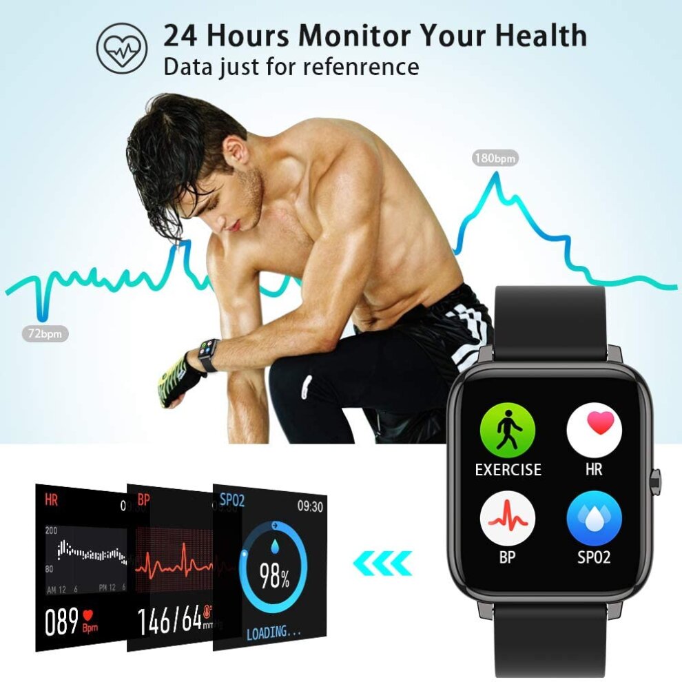 Fitness Tracker Smart Watch With Blood Oxygen Blood Pressure Heart Rate Black