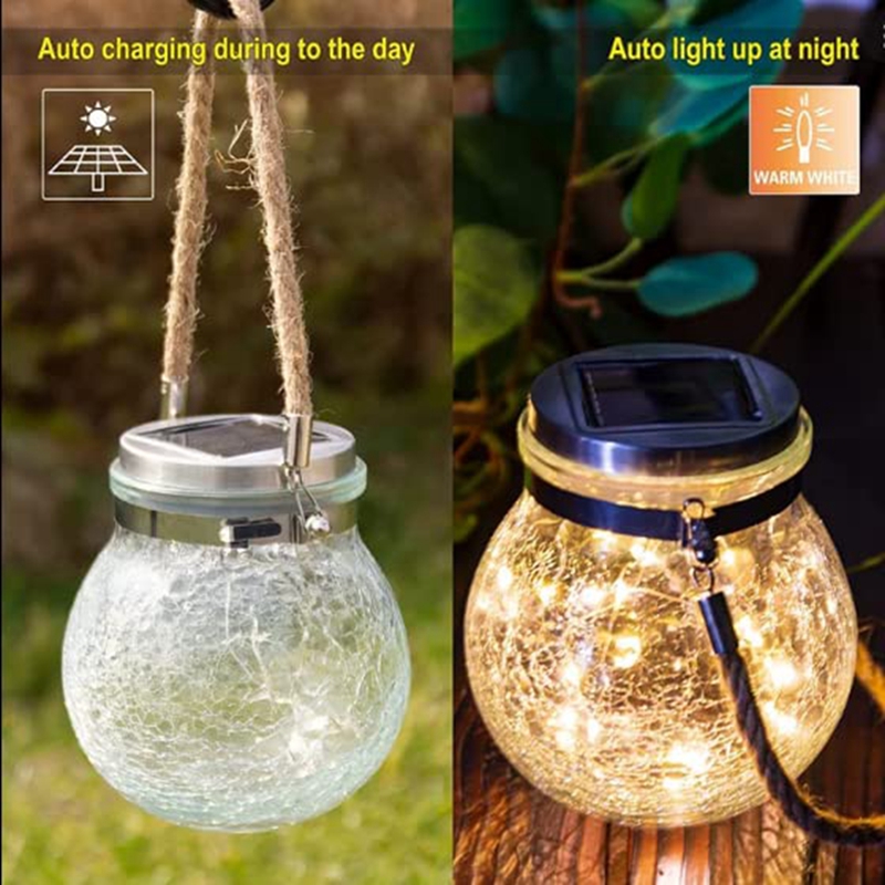 Solar Garden Lights Mason Jar Lights Garden Hanging Lantern Outdoor Waterproof Crackle Glass Lantern Table Lamp