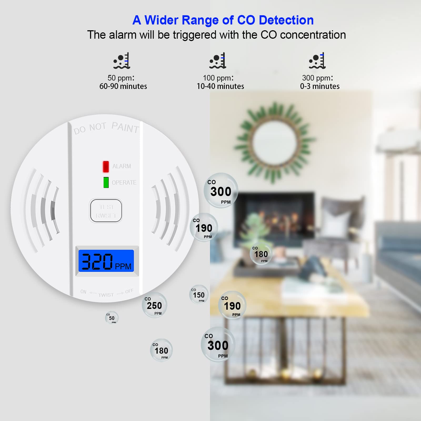 Carbon Monoxide Detector,CO Alarm Detector with Digital Display and Sound Alarm For Home,Office Combination Detector Alarm Battery Powered