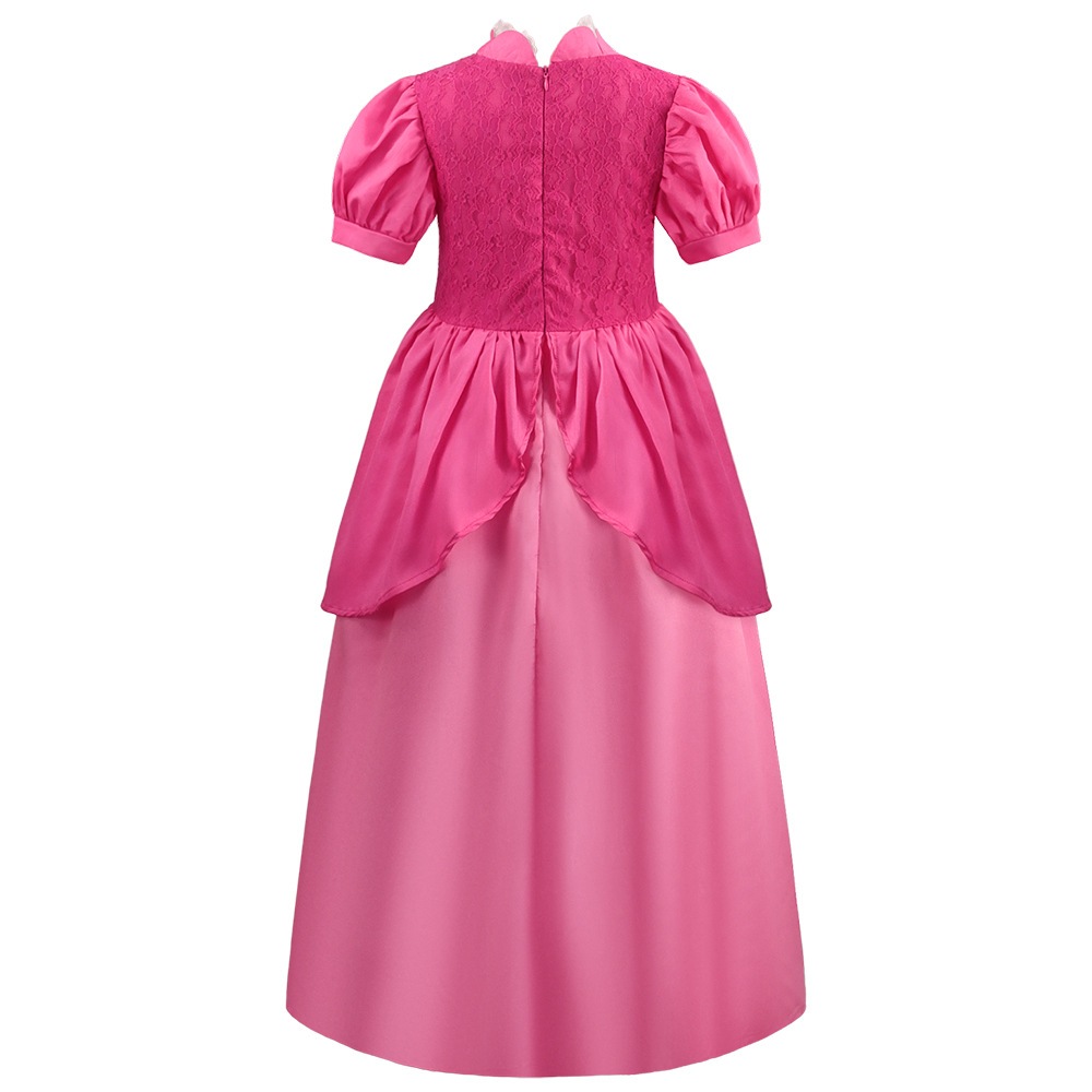 (100CM) Princess Peach Costume for Girls Super Bros Princess Cosplay Costumes Kids Outfits Dress Up Pink