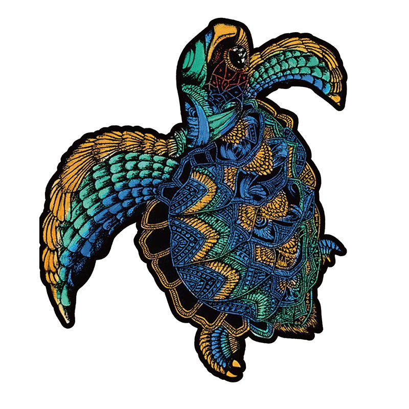 (S) Sea Turtle Wooden Puzzle Unique Animal Shape Puzzle Colorful Jigsaw