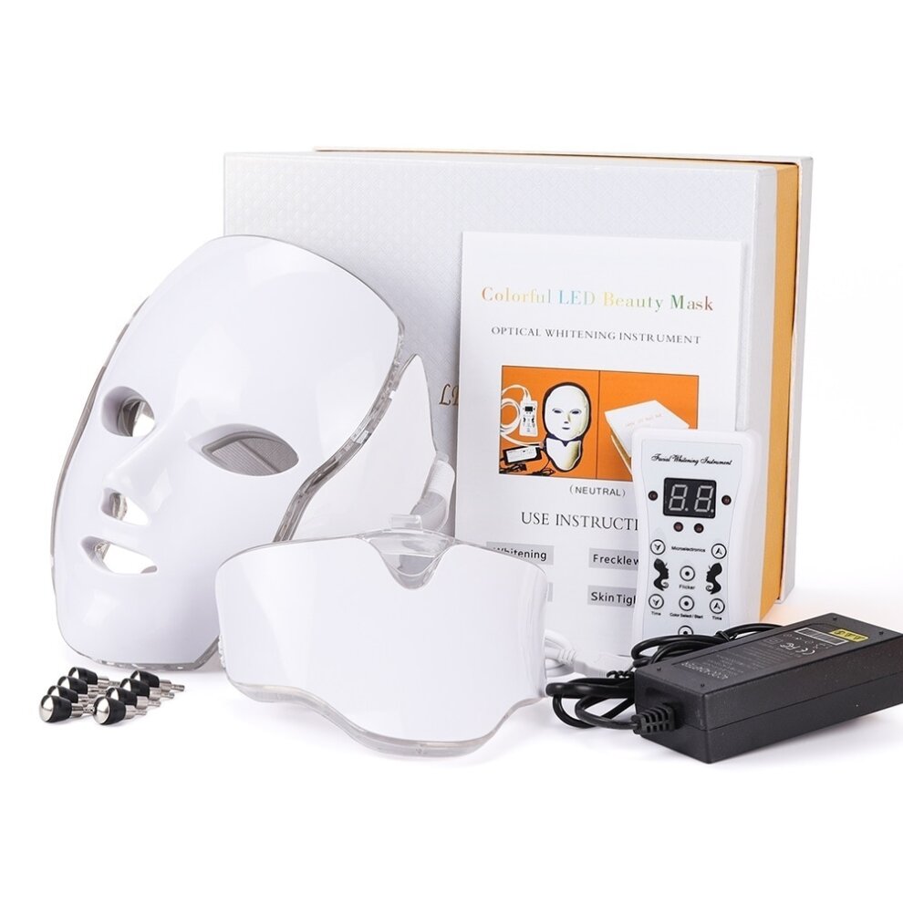LED Facial Mask With Neck Care Treatment Beauty Anti Acne Therapy Whitening LED Mask 7 Colors Light