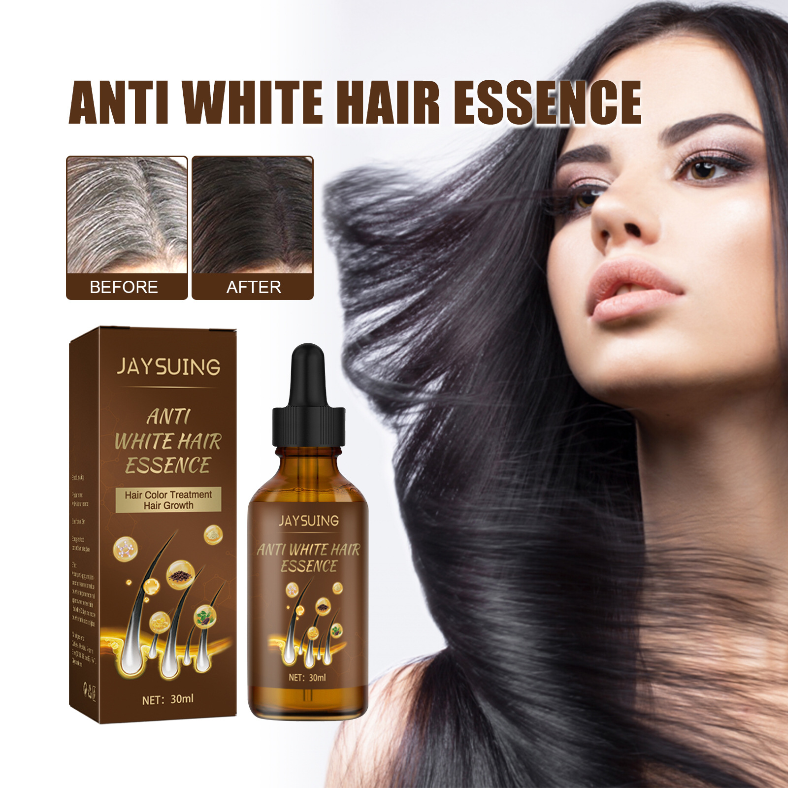 Anti White Hair Essence Nourishing Essential Oil with Natural Extract Hair Scalp Massage Essence for Repairing Moisturising Thicker Healthier Hair