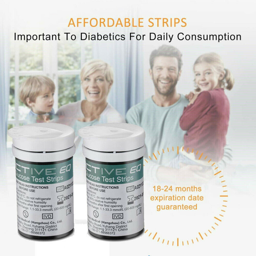 Blood Glucose Test Strips Blood Sugar Test Strips x 50 and Diabetes Lancets x 50 for UK Diabetics Compatible with Exactive EQ