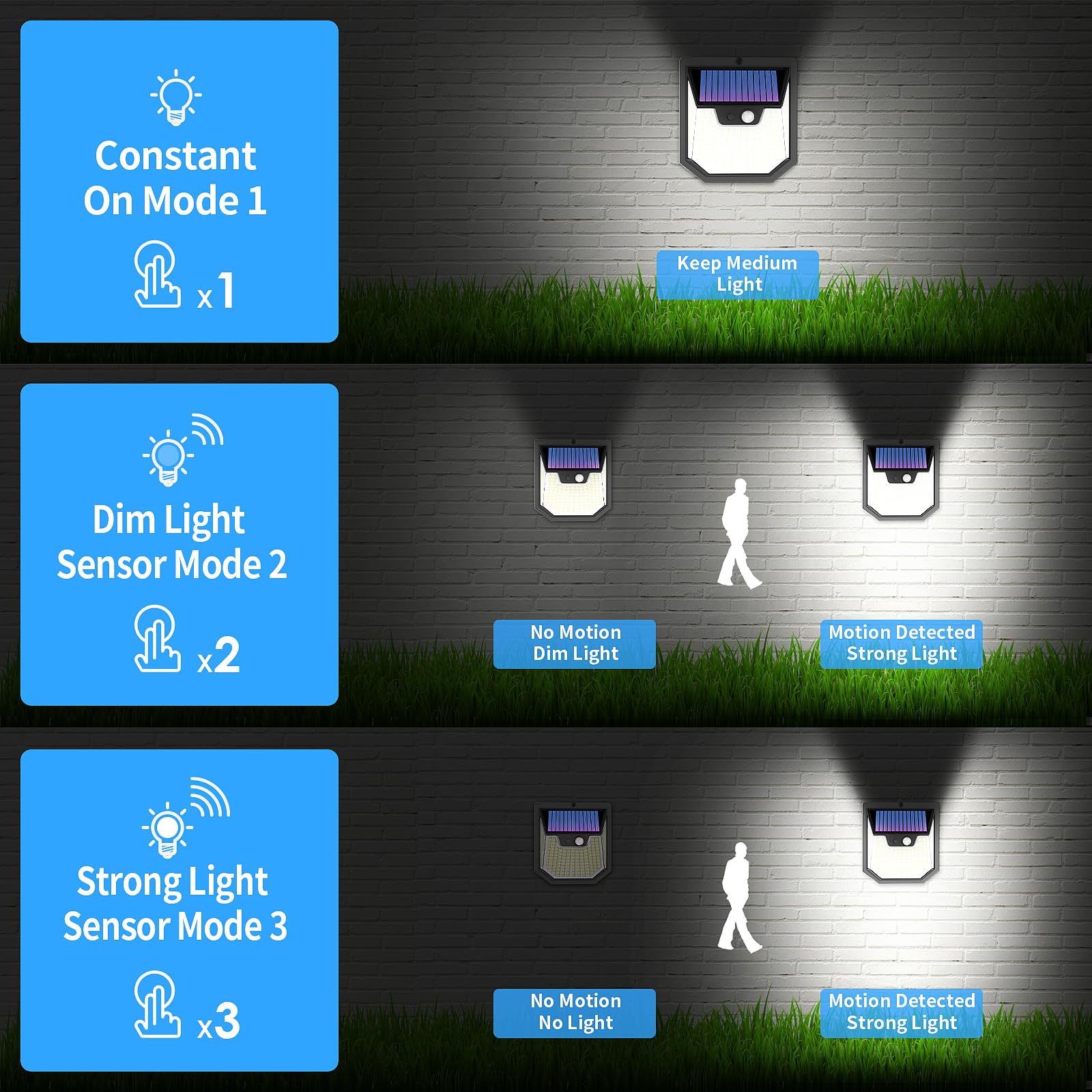2 Pack Solar Outdoor Garden Lights 159 LED Solar Wall Lights