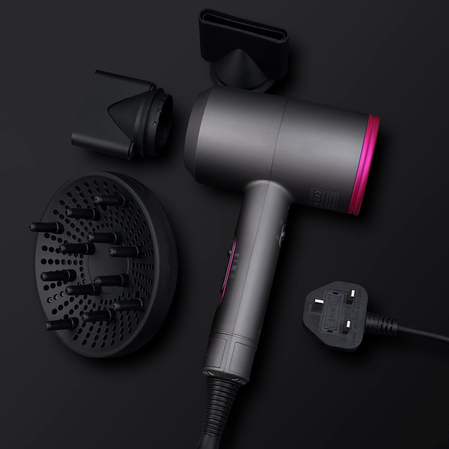 Professional Hair Dryer 2000W Powerful Quick Drying Ionic Hairdryer with 1 Diffuser 2 Nozzle Blow Dryer with 2 Speeds 3 Heating and Cool Button for Women Curly and Straight Hair