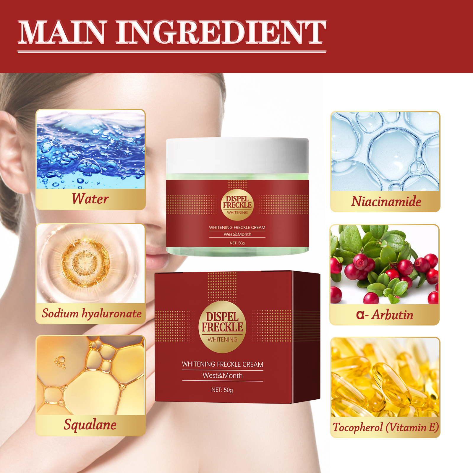 Whitening Freckle Cream Reduce Melasma Improve Dullness Spots Lightening Pigment Corrector Whitening Skin Tone Repair Sunburn Fade Dark Spots Remove Facial Blemish
