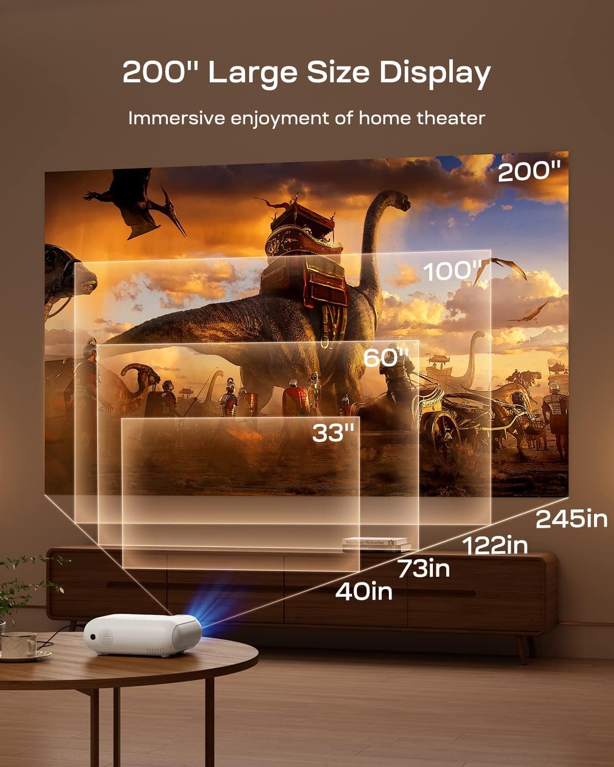 Projector 4K Netflix Prime Video YouTube Portable Projector WiFi Bluetooth 23000 Lumens Smart Phone Projector with Zoom Updated with Built in Hulu/Dolby