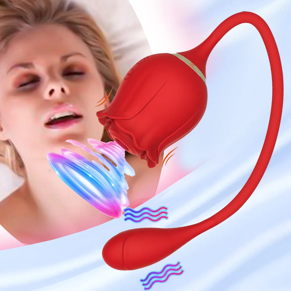 (Rose Red) Rose Sucking Vibrator for Women Vagina Sucking Tongue Nipple Clit Stimulator Telescopic Dildo Oral Licking Nipple Blowjob Female Masturbator Adult Sex Toys Age 18