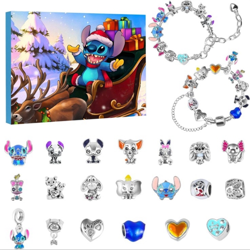 Anime Stitch Christmas Advent Calendar Blind Box Bracelets Decor 24 Days Xmas Countdown Calendar Diy Jewelry Toys Making Kit Girl Xmas Gifts