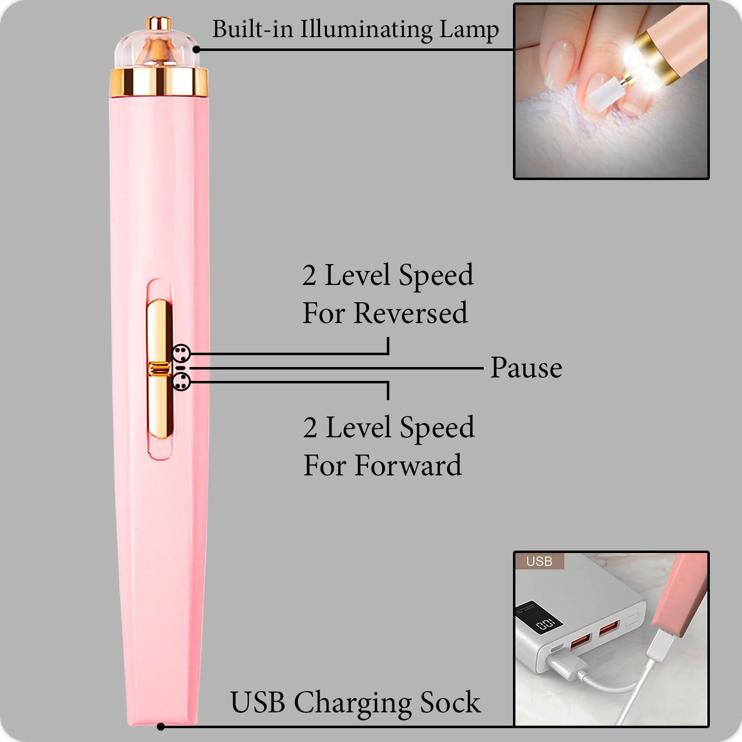 Rechargeable 5 in 1 Professional Nail Drill File Kit for Nail Salon and Home DIY