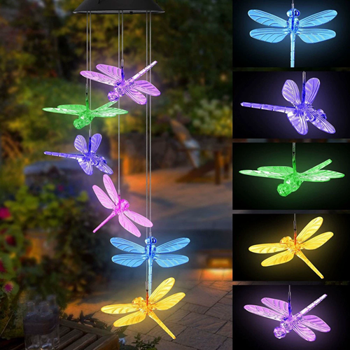 Led Color Changing Dragonfly Solar Wind Chimes Outdoor Waterproof Birthday Gifts
