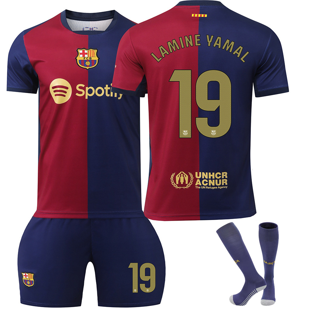 (Kids 16) 24/25 Barcelona Home #19 Lamine Yamal Football Jersey Set with Socks