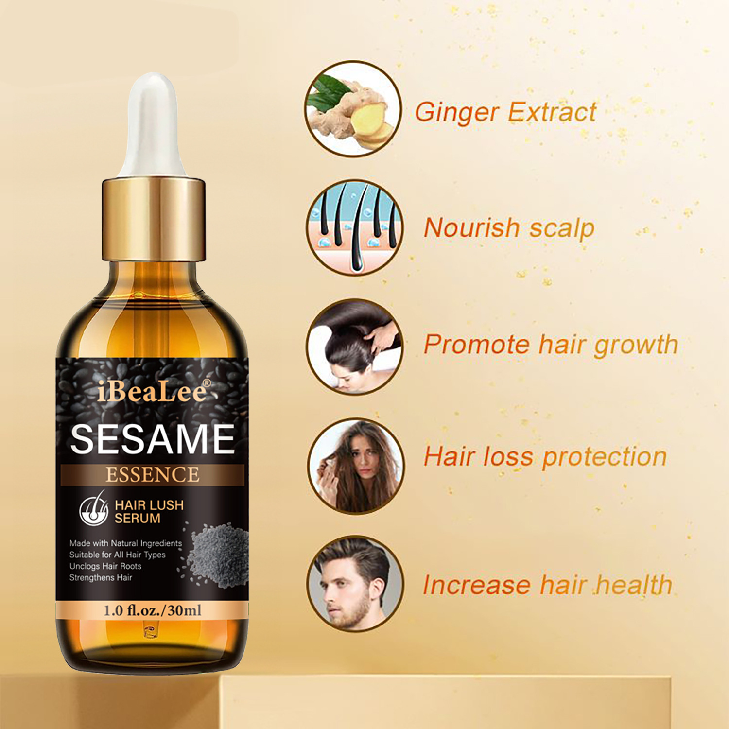 Black Sesame Hair Growth Essence Strengthening and Moisturizing Hair Root Repair Improves Anti Hair Loss and Hair Retention Dense Hair Essential Oil 30ml