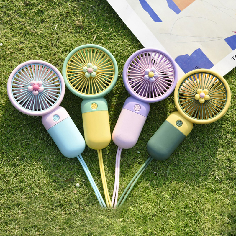 (Blue) USB Rechargeable Handheld Mini Fan Flower Cartoon Design Portable Desk Fan for Office Travel, Outdoor Camping Cooling Fan Gift