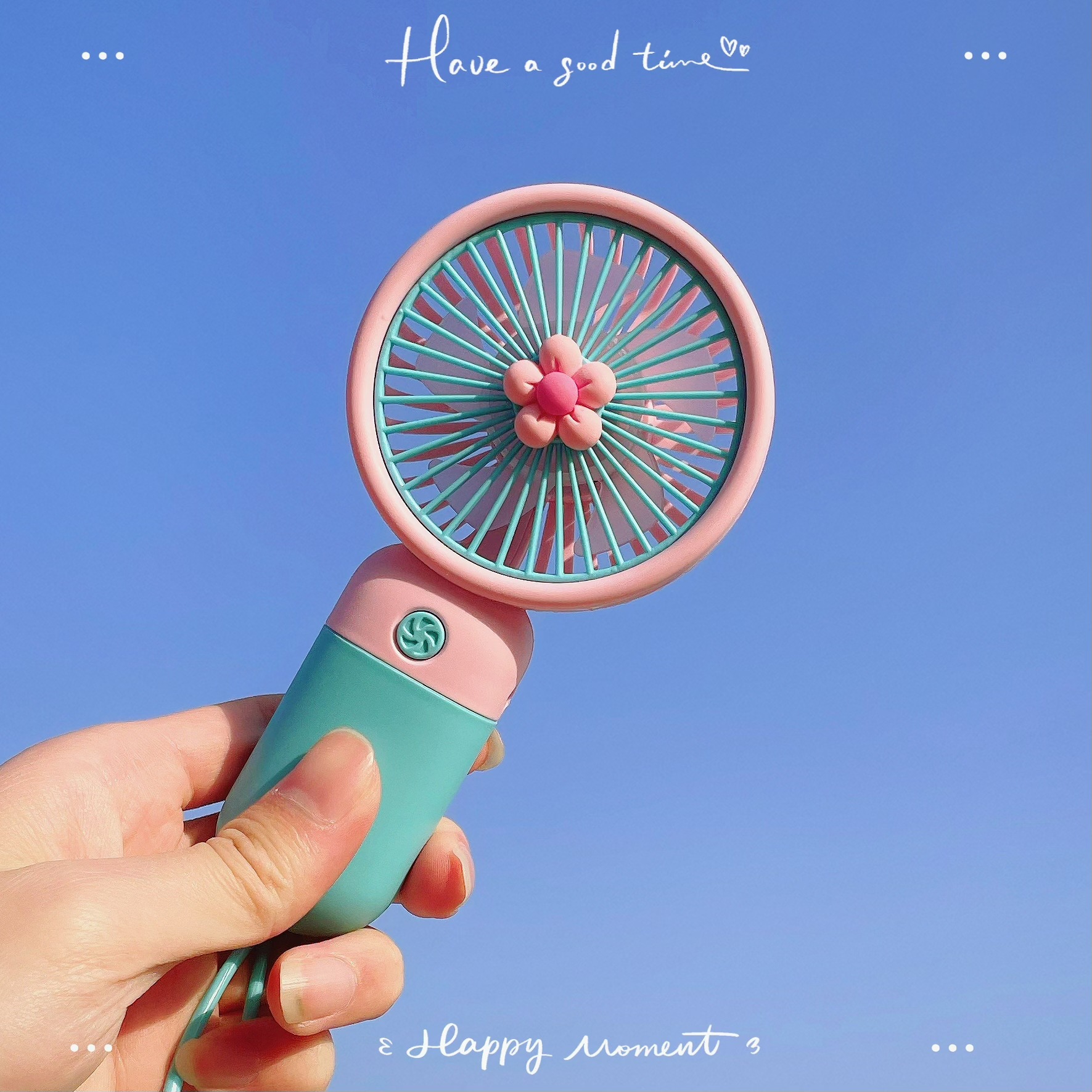 (Blue) USB Rechargeable Handheld Mini Fan Flower Cartoon Design Portable Desk Fan for Office Travel, Outdoor Camping Cooling Fan Gift