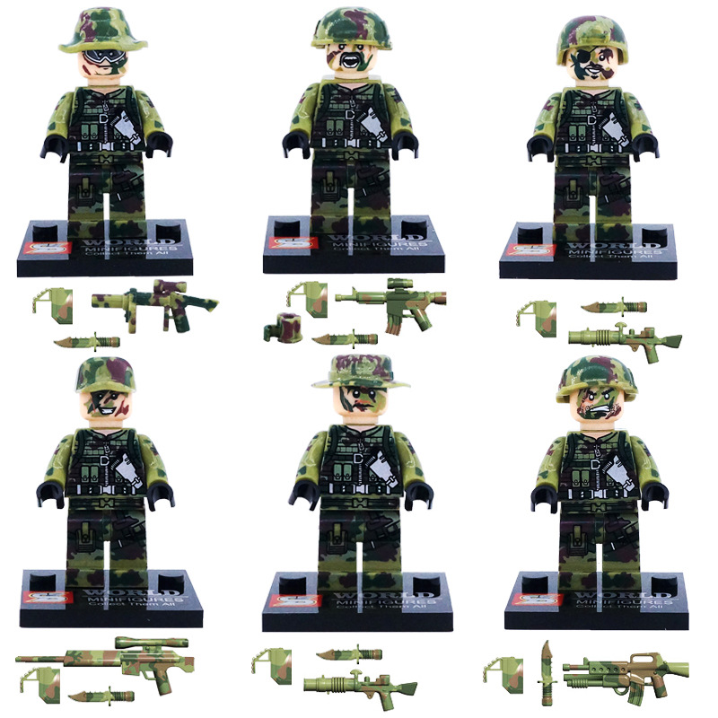 Soldiers Mini Figures Military Character with Camouflage Uniform Set Building Blocks Toys Gift for Kids Party Supplies Collectible Series