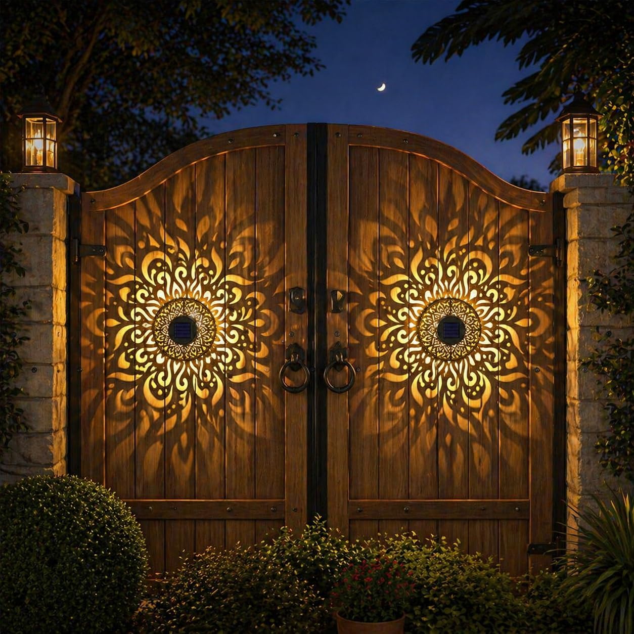4 Pack Solar Fence Lights Mandala Pattern Solar Powered Deck Lights Waterproof Metal Wall Lights for Garden Patio Backyard Fence and Outdoor Decor