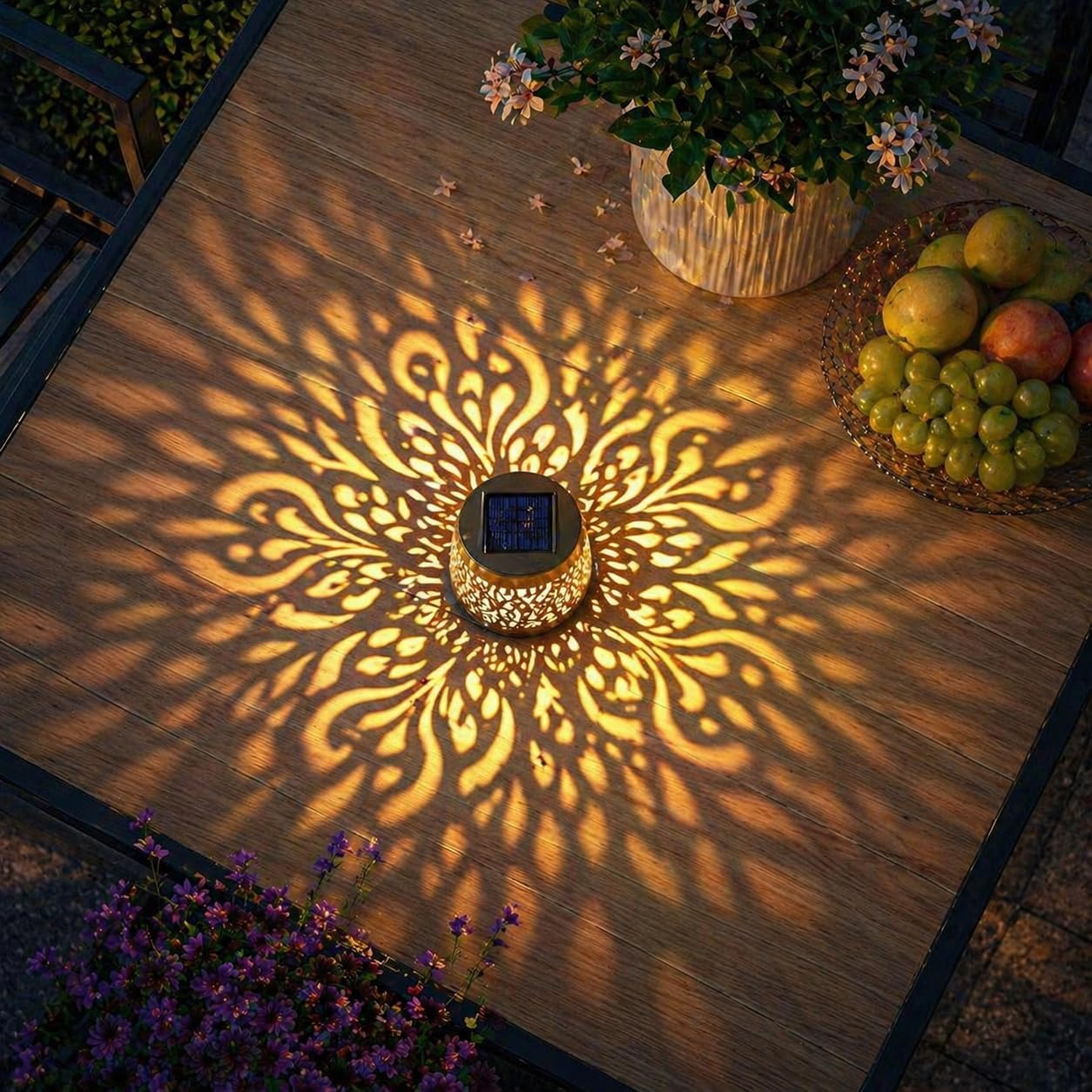 4 Pack Solar Fence Lights Mandala Pattern Solar Powered Deck Lights Waterproof Metal Wall Lights for Garden Patio Backyard Fence and Outdoor Decor
