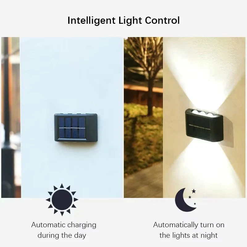 (Cool White) Solar LED Outdoor Wall Light Waterproof Dusk to Dawn Fence Lamp for Garden Yard