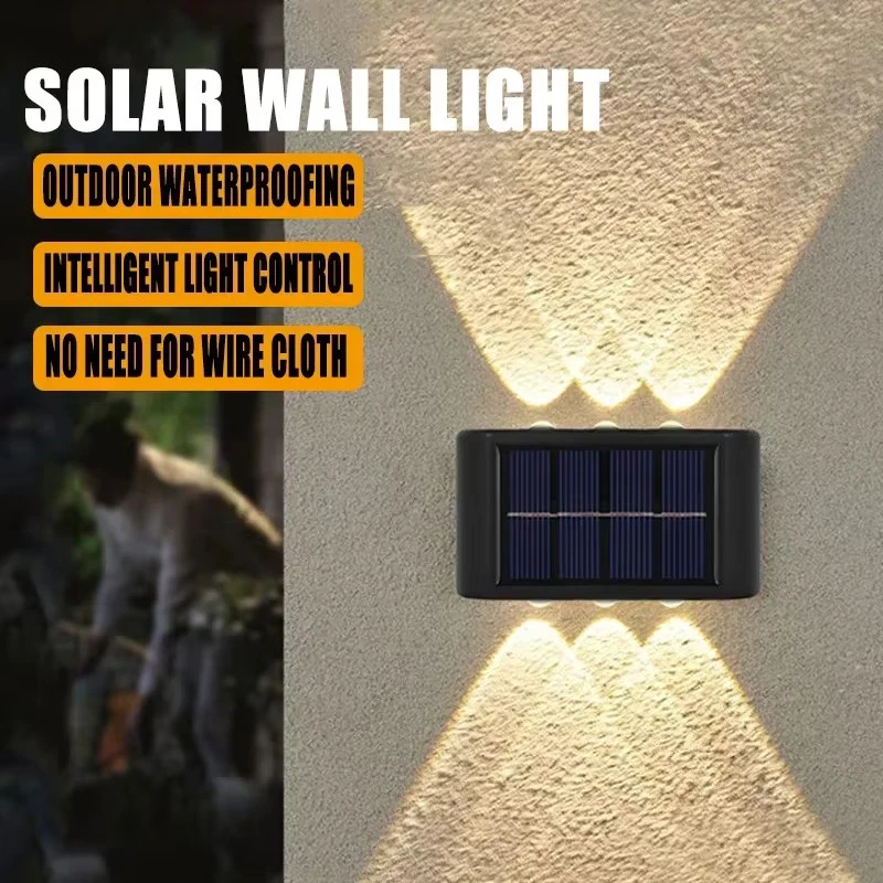 (Cool White) Solar LED Outdoor Wall Light Waterproof Dusk to Dawn Fence Lamp for Garden Yard