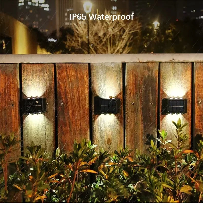 (Cool White) Solar LED Outdoor Wall Light Waterproof Dusk to Dawn Fence Lamp for Garden Yard