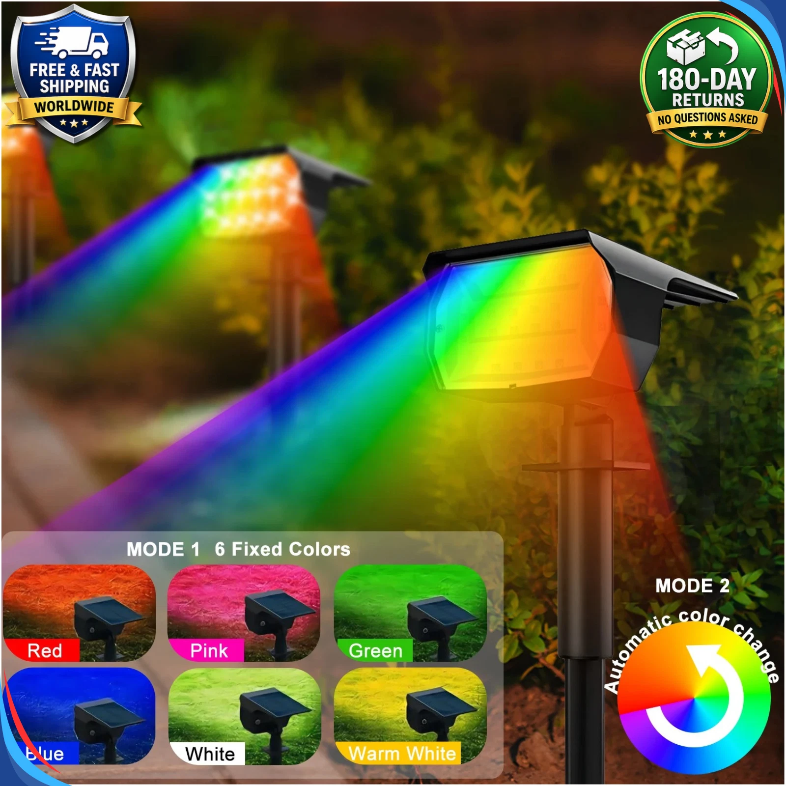 (20LED RGB) Solar Spot Lights Outdoor Garden Pathway Lawn Stake Lights Landscape Yard Decor