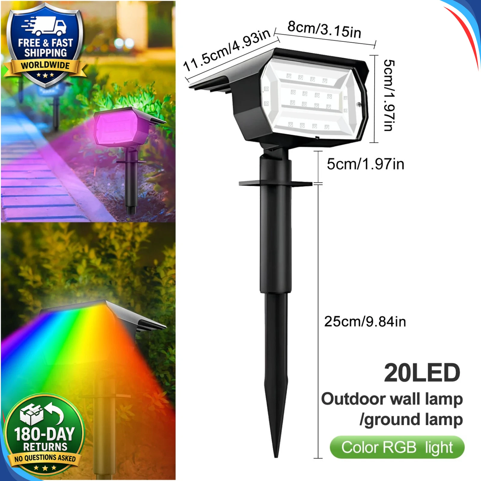 (20LED RGB) Solar Spot Lights Outdoor Garden Pathway Lawn Stake Lights Landscape Yard Decor