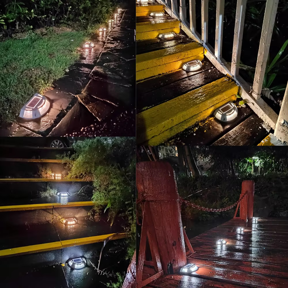 (1 PCS) Solar Stair Step Light 2 Colors in 1 Outdoor Solar Deck Waterproof LED Driveway Marker Security Lamp Outside Pathway Garden Lamp