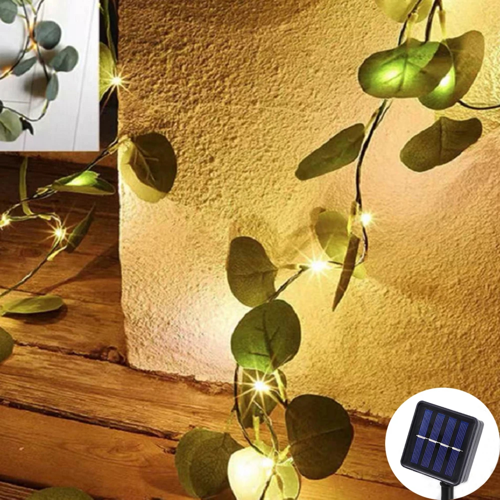 (2M 20LEDs) 1pc Solar Eucalyptus leaves String Lights, 20LED/ 50LED/ 100LED Artificial Vine Lights Garland Fairy String Lights