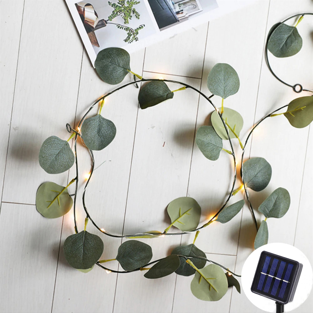 1pc Solar Eucalyptus leaves String Lights, 20LED/ 50LED/ 100LED Artificial Vine Lights Garland Fairy String Lights