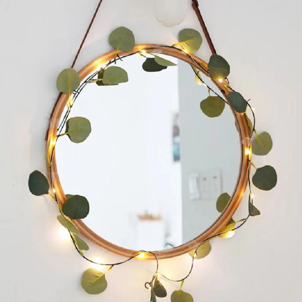 (2M 20LEDs) 1pc Solar Eucalyptus leaves String Lights, 20LED/ 50LED/ 100LED Artificial Vine Lights Garland Fairy String Lights