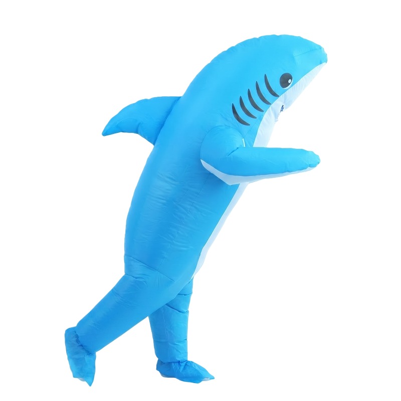  Adult Blue Shark Inflatable Costume for Men and Women Holiday Performance Costume Carnival Halloween Costume Funny Party Prop