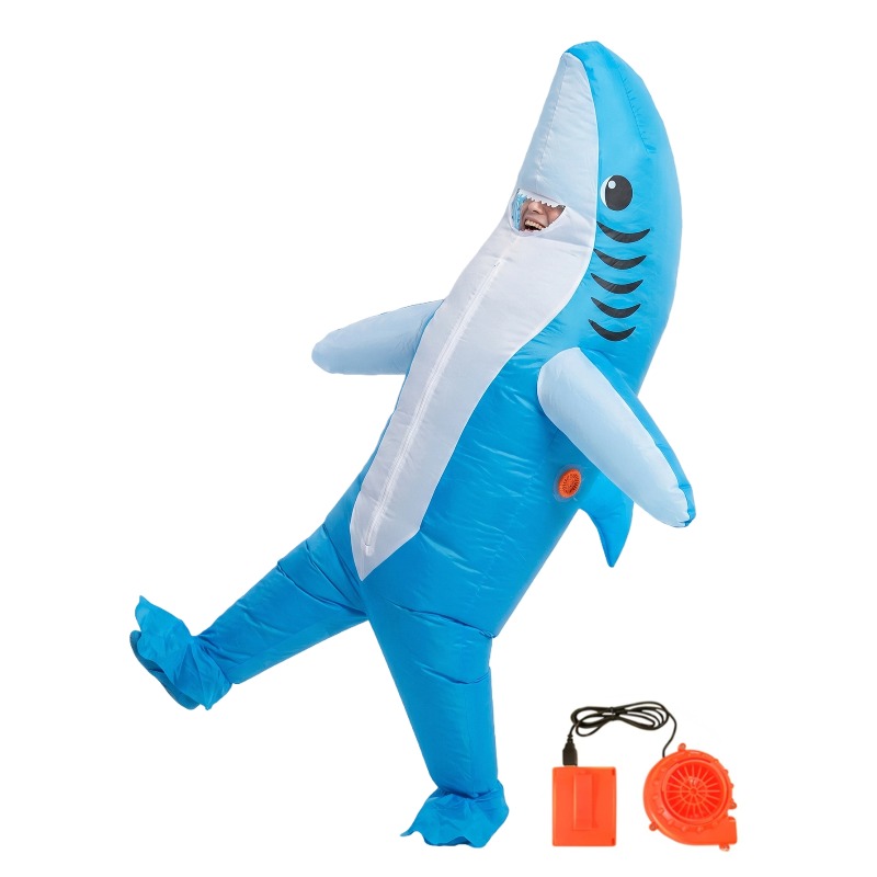  Adult Blue Shark Inflatable Costume for Men and Women Holiday Performance Costume Carnival Halloween Costume Funny Party Prop