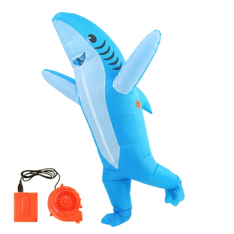  Adult Blue Shark Inflatable Costume for Men and Women Holiday Performance Costume Carnival Halloween Costume Funny Party Prop