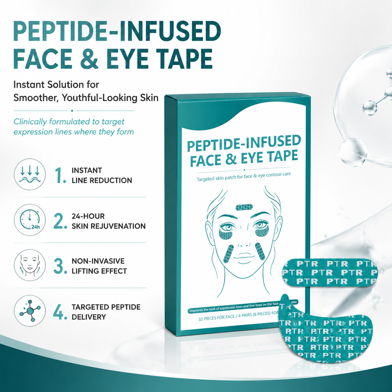 Peptide Infused Face And Eye Tape For Firming Lifting And Instant Skin Smoothing Treatment Box Set