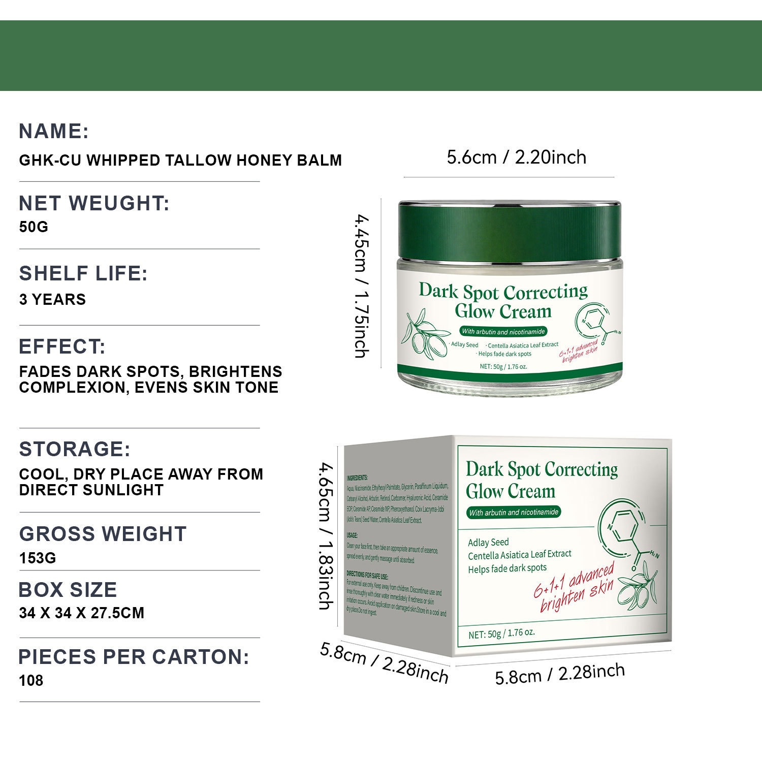 Dark Spot Correcting Brightening Cream For Even Tone Hydrating And Skin Radiance Treatment 50ml