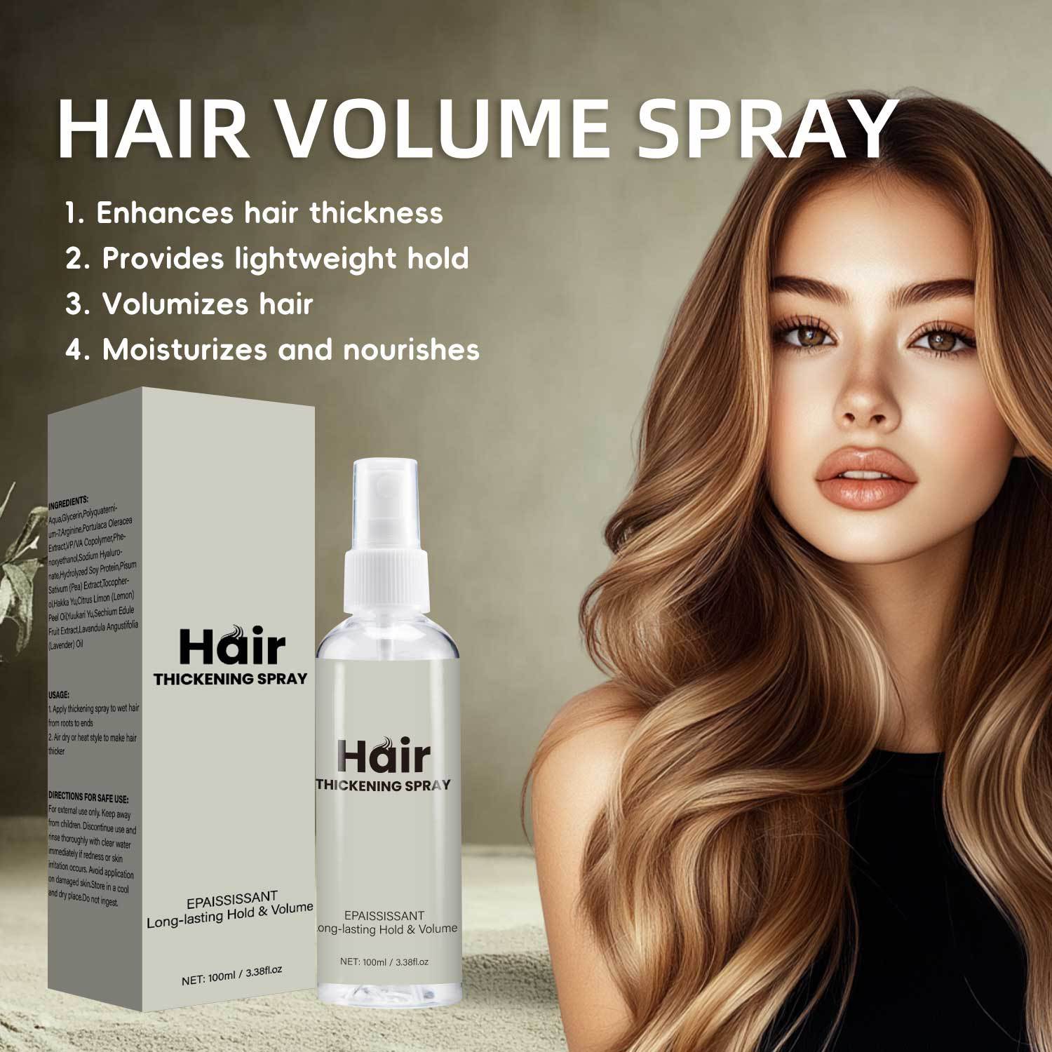 Hair Thickening Volumizing Spray Root Lifting Texturizing For Fine Flat Hair Daily Styling And Fullness Care 100ml