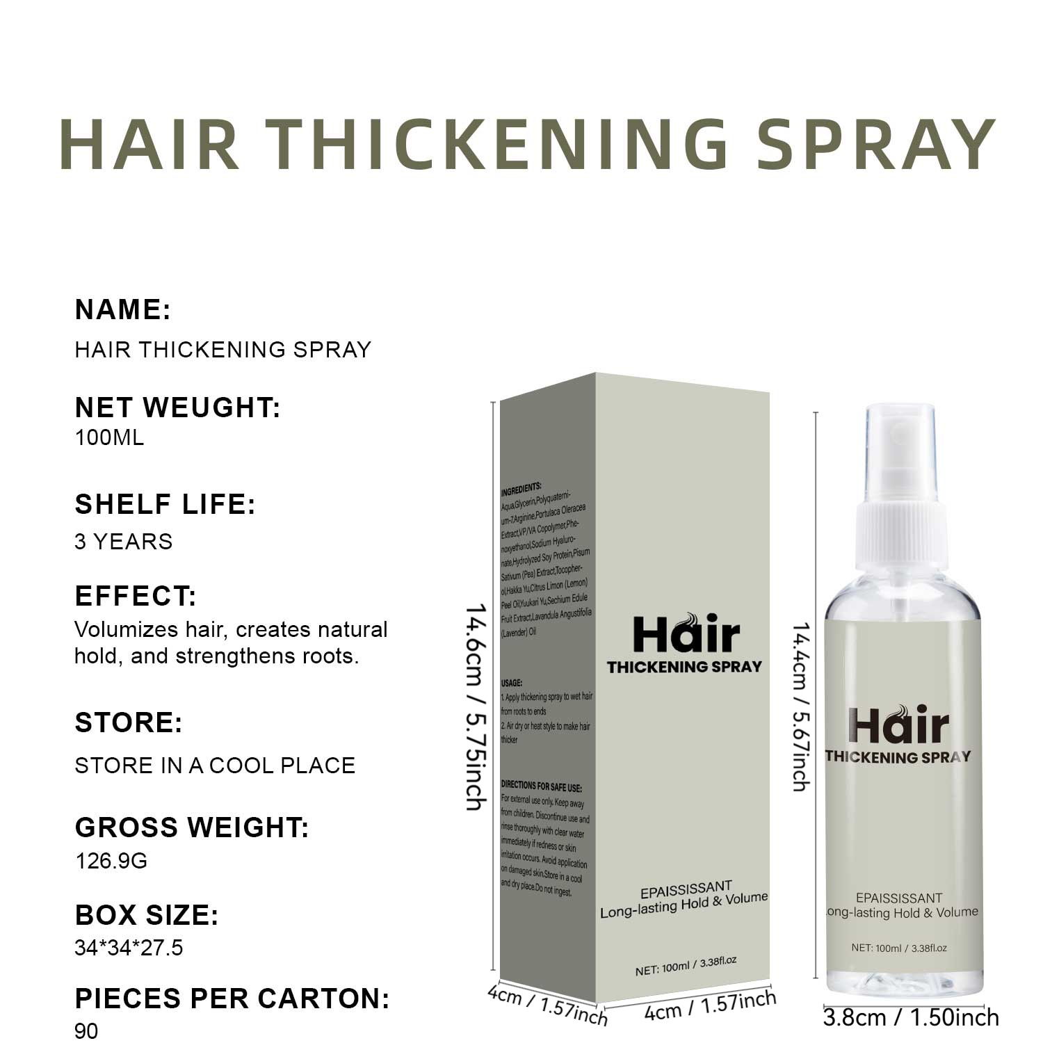 Hair Thickening Volumizing Spray Root Lifting Texturizing For Fine Flat Hair Daily Styling And Fullness Care 100ml