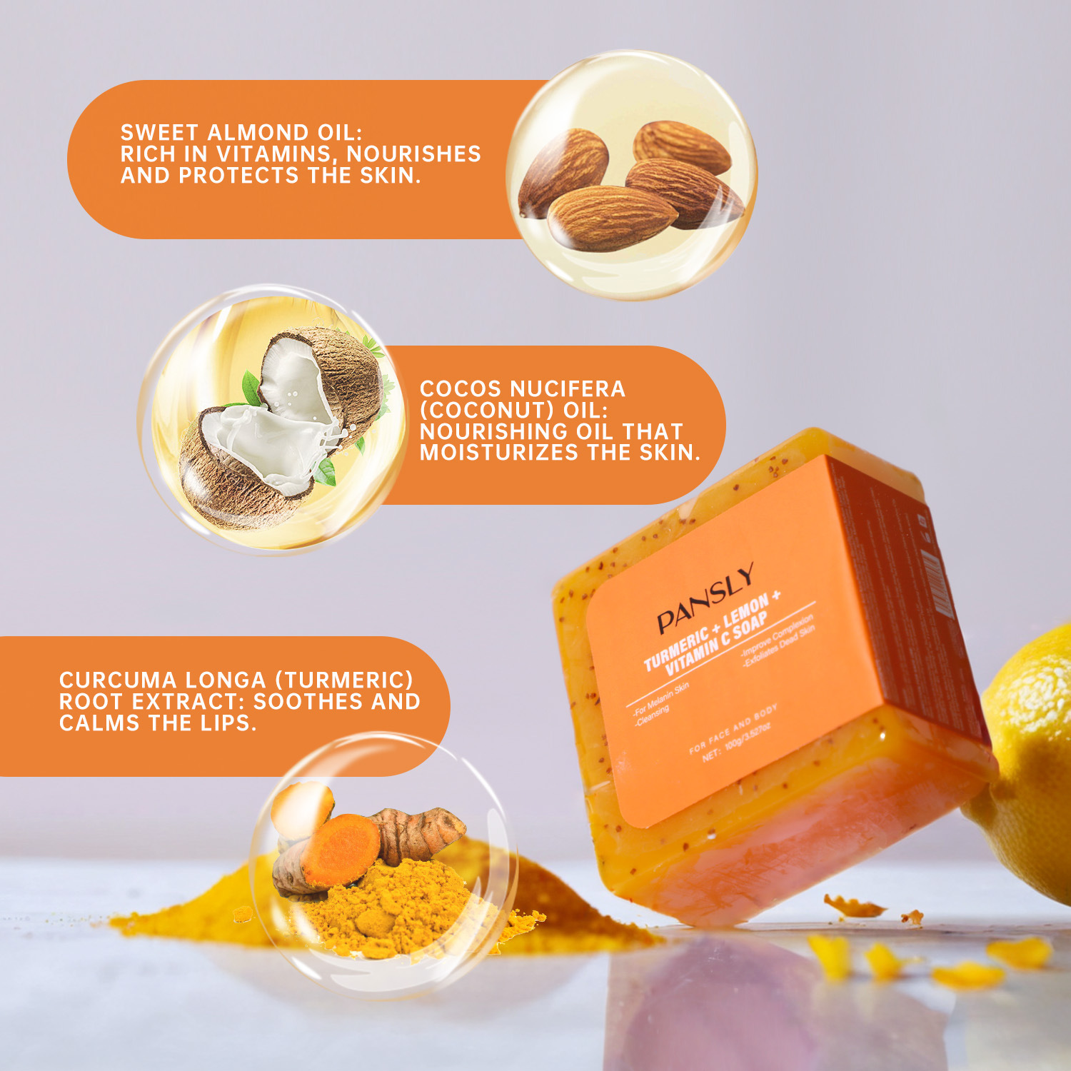 Turmeric Lemon Vitamin C Soap Brightening Exfoliating For Even Skin Tone Daily Face And Body Cleansing Bar 100g