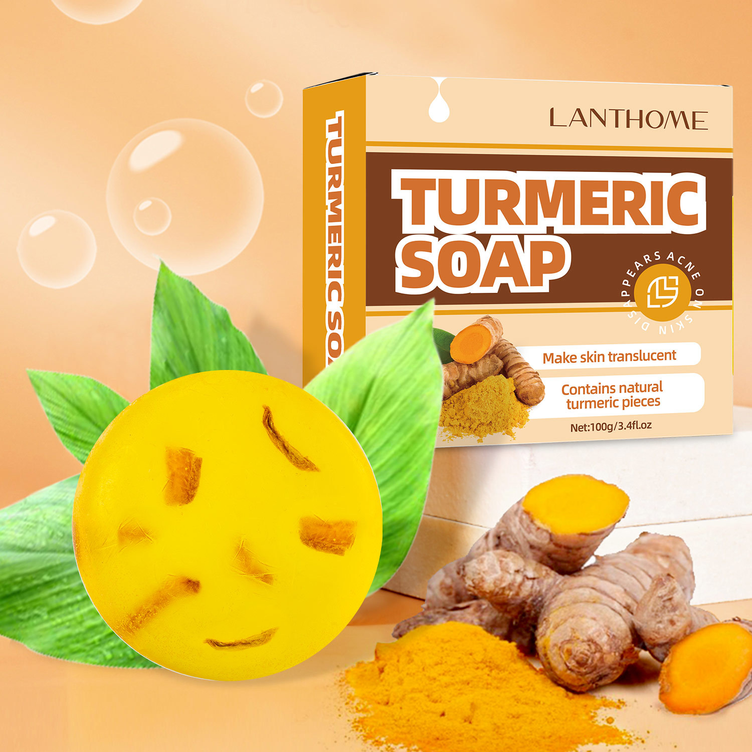 Turmeric Ginger Root Soap Gentle Exfoliating Cleansing For Face And Body Daily Skin Brightening Bar 100g