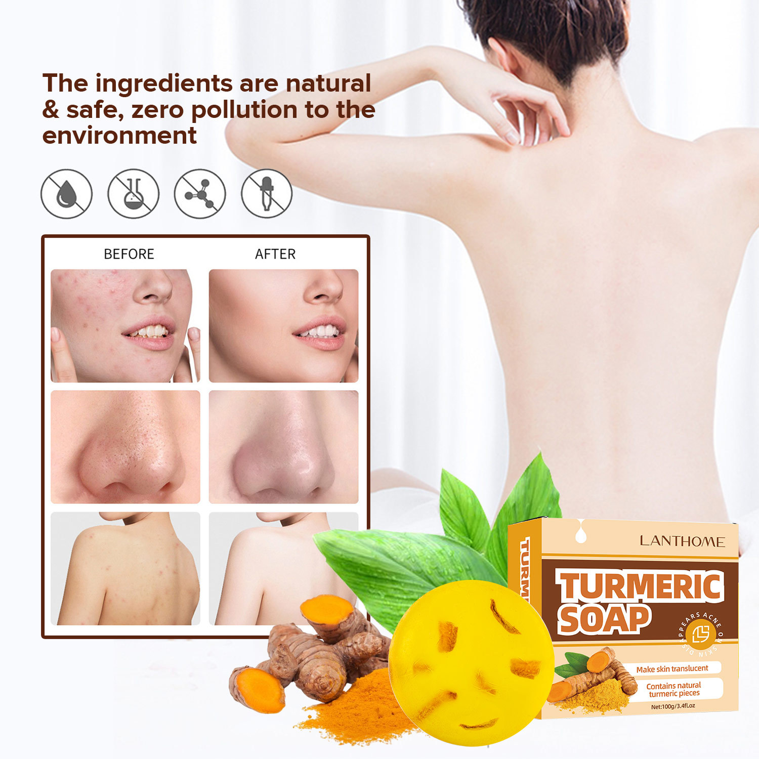 Turmeric Ginger Root Soap Gentle Exfoliating Cleansing For Face And Body Daily Skin Brightening Bar 100g